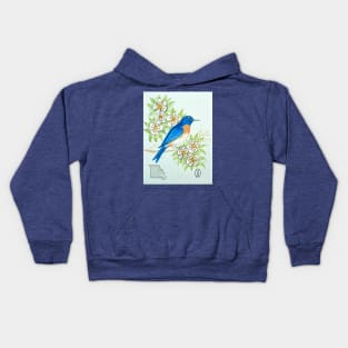 Missouri state bird & flower, the eastern bluebird & hawthorn Kids Hoodie